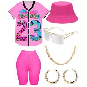 7435 80s 90s Outfit For Women, Unisex Hip Hop Costume Baseball